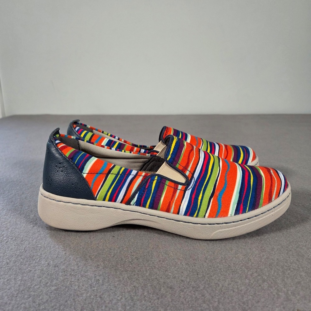 Dansko Belle Slip On Shoes Womens 38 Multicolor Striped Canvas Comfort Sneakers